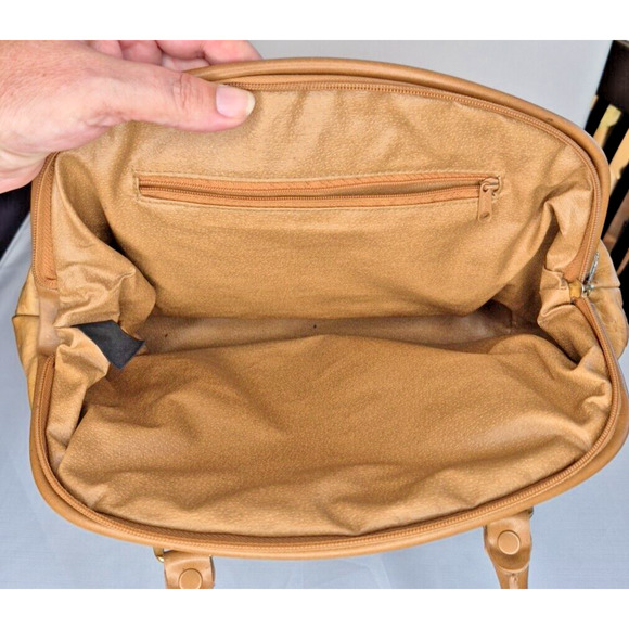 Carryland Tan Faux Ostrich Leather Satchel Purse – Double Handle Handbag - Picture 5 of 14